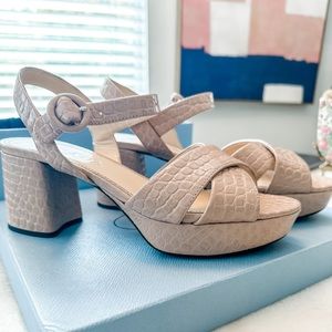 Prada Croc Embossed Quarter Strap Platform Sandal size 8